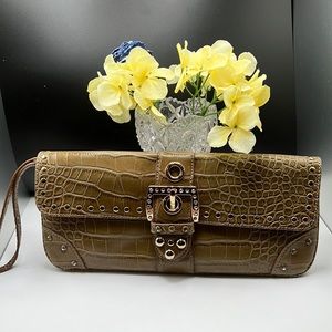 Beautiful Vintage Kathy Van Zeeland Clutch- Front Buckle, Rhinestone.